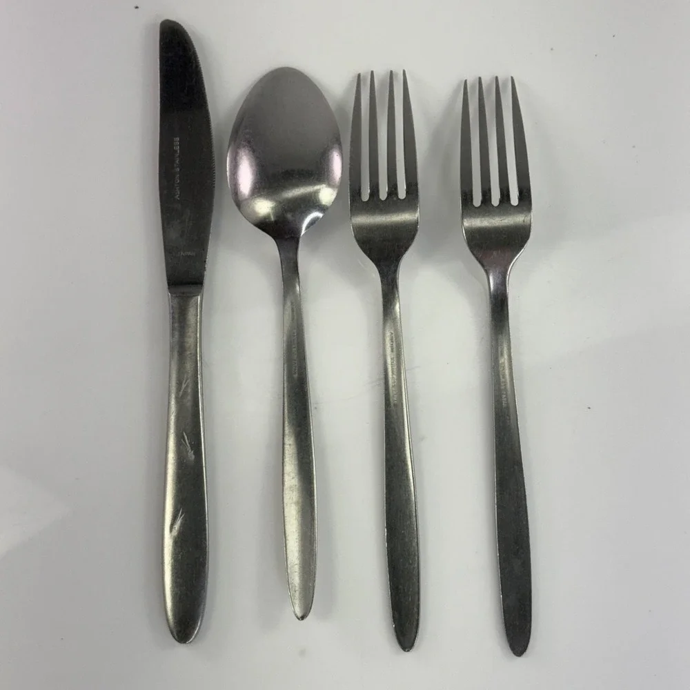 Ashton Stainless Japan MCM Wheat Motif Flatware 4 Piece Lot Knife Spoon Forks